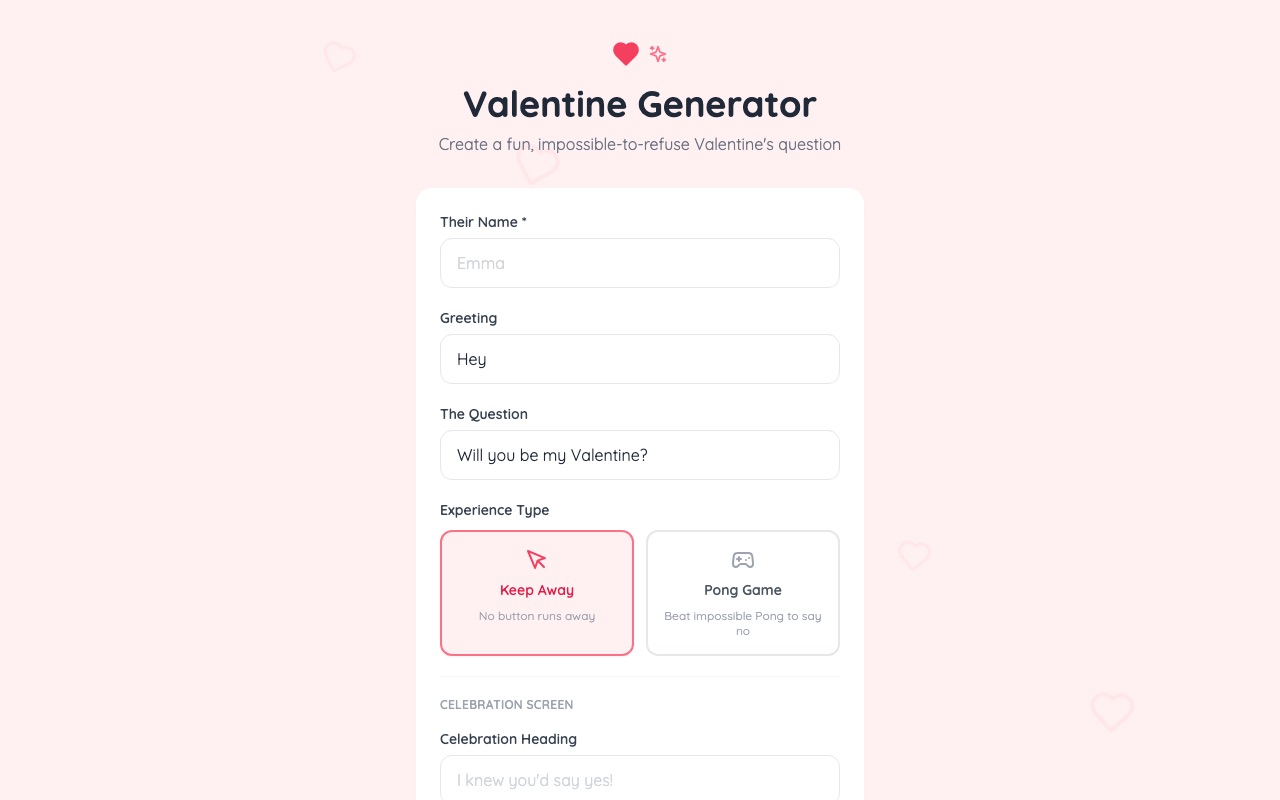 Screenshot of Emma's Valentine